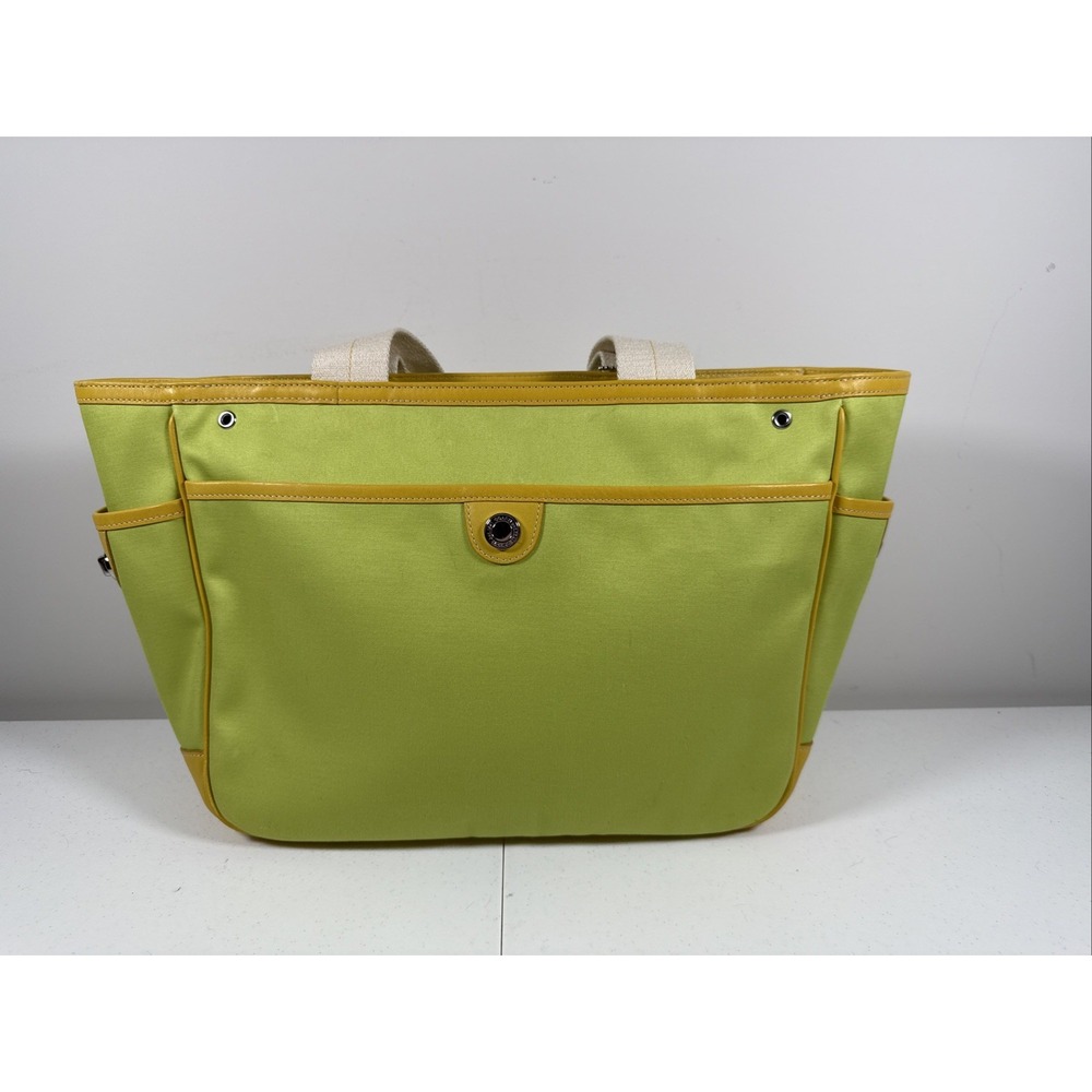 Coach Top Handle Lime Green Tote Zip Multi Pockets Leather Trim Organizer Bag - Picture 7 of 16